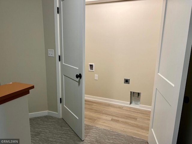 805 Tomahawk Ct, Madison Lake, MN 56063 - laundry area with baseboards, wood finished floors, laundry area, and electric dryer hookup