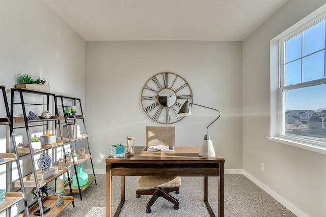 home office with carpet floors