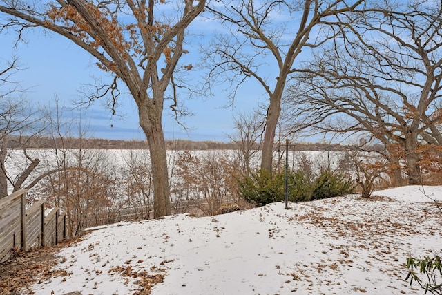 view of yard layered in snow