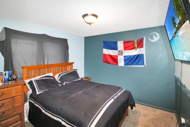 bedroom featuring carpet flooring and a textured ceiling