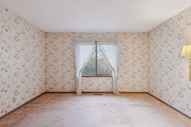 unfurnished room with carpet flooring and a textured ceiling