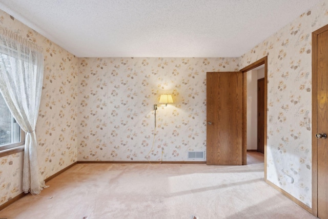 carpeted spare room featuring a textured ceiling