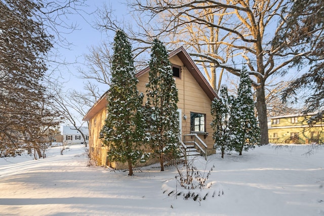 view of snow covered property