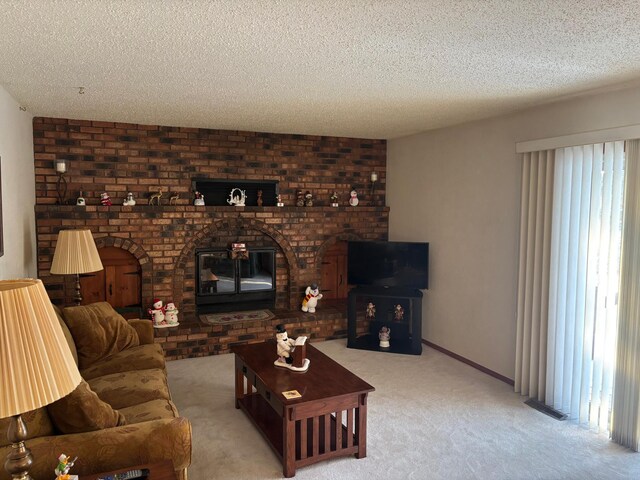 living room with carpet and a textured ceiling