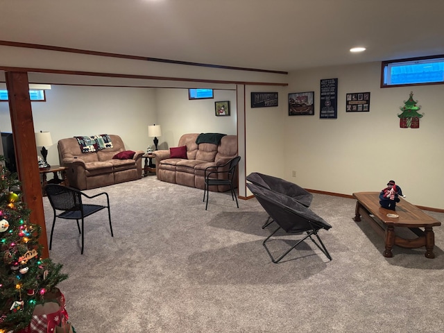 living room with carpet floors