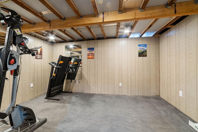 basement with wood walls