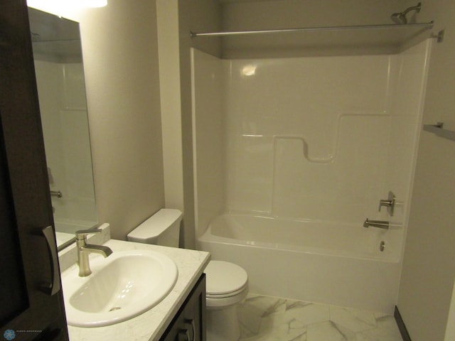 full bathroom with vanity, toilet, and shower / tub combination