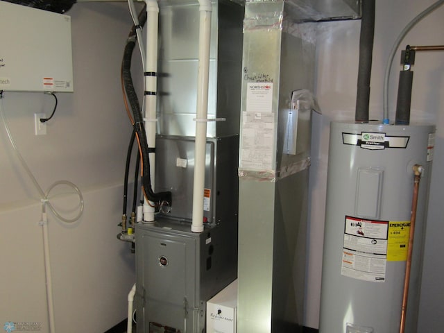 utility room featuring electric water heater and heating unit