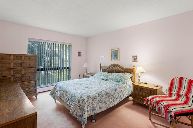 bedroom with light carpet and a baseboard radiator