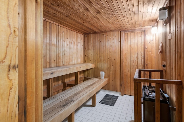 view of sauna featuring tile patterned floors