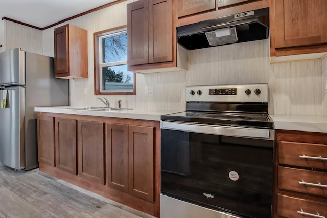 kitchen featuring sink, stainless steel appliances, and light wood-type flooring