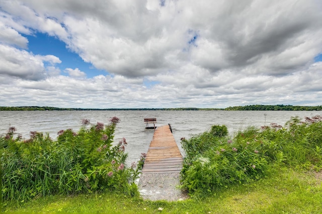 view of dock with a water view