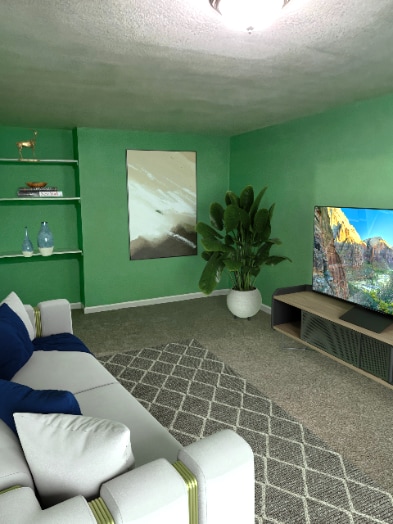 carpeted living room featuring a textured ceiling