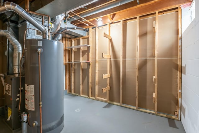 basement featuring gas water heater