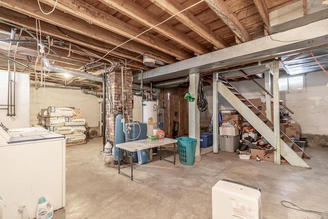 basement with washer / dryer and gas water heater