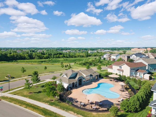 bird's eye view with a residential view