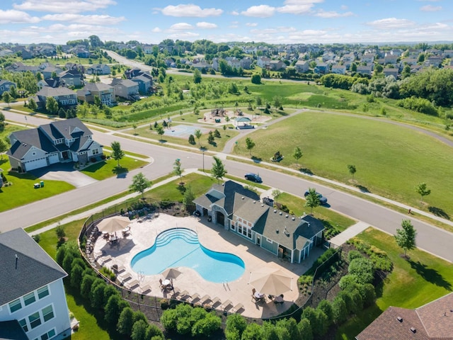 bird's eye view with a residential view