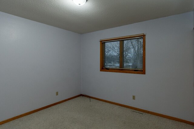 unfurnished room with carpet and a textured ceiling