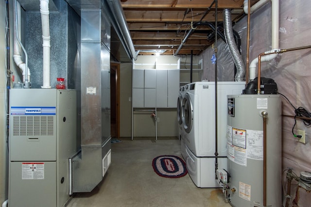 utility room featuring gas water heater and heating unit