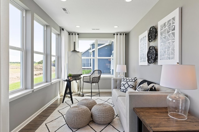 living room with hardwood / wood-style flooring