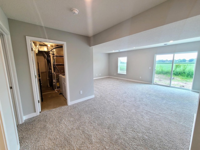 spare room featuring light colored carpet and a textured ceiling