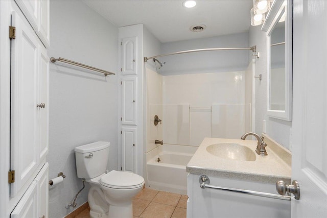 full bathroom featuring tile patterned flooring, vanity, toilet, and bathtub / shower combination