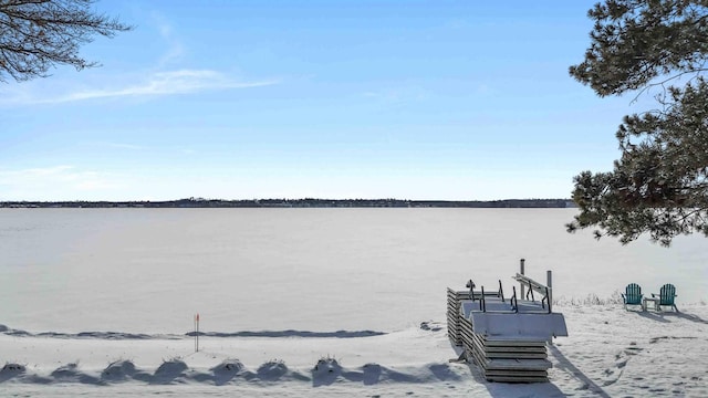 view of dock with a water view