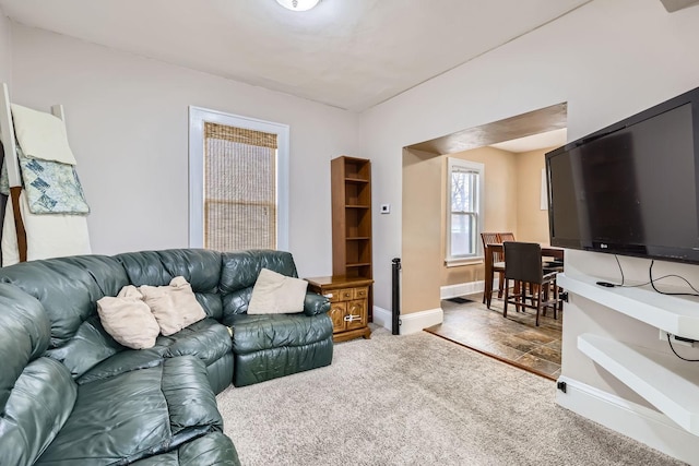 living room with carpet flooring