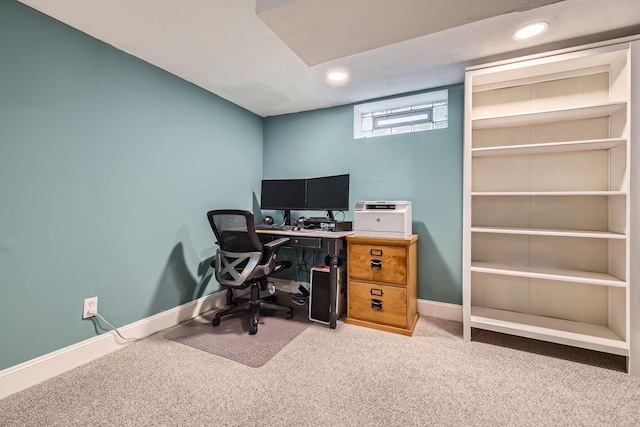 view of carpeted home office