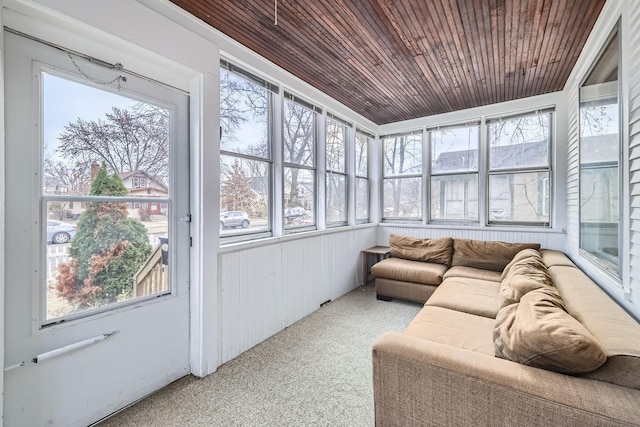 sunroom / solarium with wooden ceiling