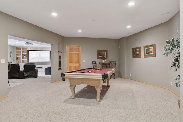 playroom with billiards and carpet