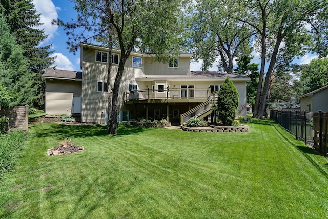 5061 Oxbow Pl, Champlin, MN 55316 - back of property featuring a wooden deck and stairway