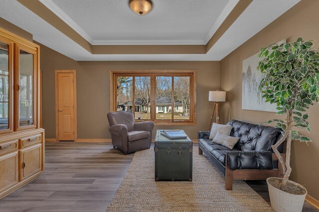 5061 Oxbow Pl, Champlin, MN 55316 - living room with a raised ceiling, crown molding, and wood finished floors