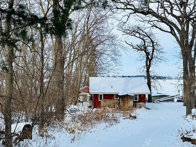 view of snow covered property