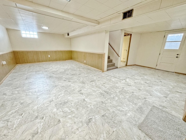 basement with wood walls