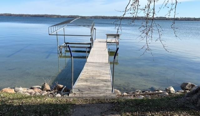 view of dock with a water view