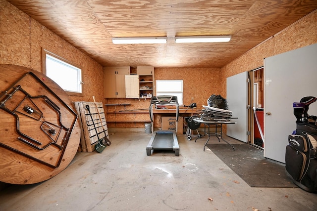 basement featuring wooden ceiling