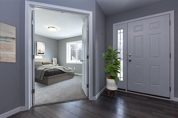 foyer entrance with a wealth of natural light and dark wood-type flooring