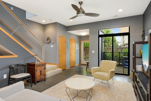 living room with ceiling fan