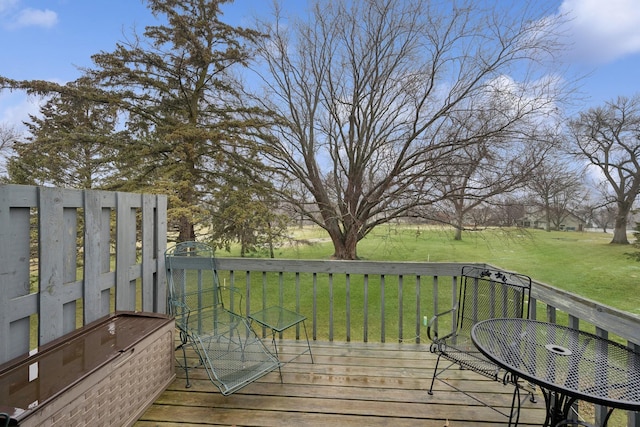 wooden deck featuring a lawn