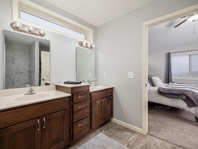 bathroom with vanity and ceiling fan