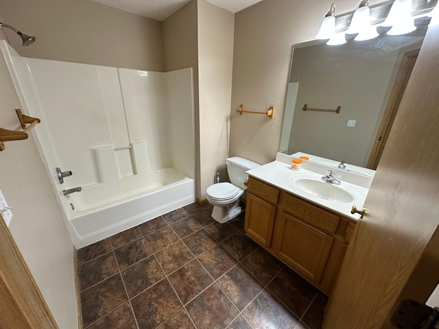 full bathroom with shower / tub combination, vanity, and toilet