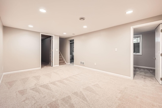 basement with light carpet