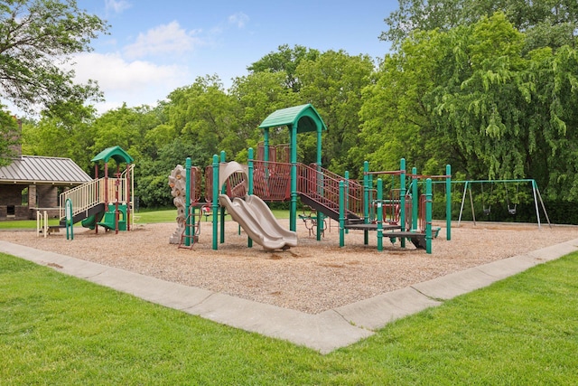 view of jungle gym with a yard