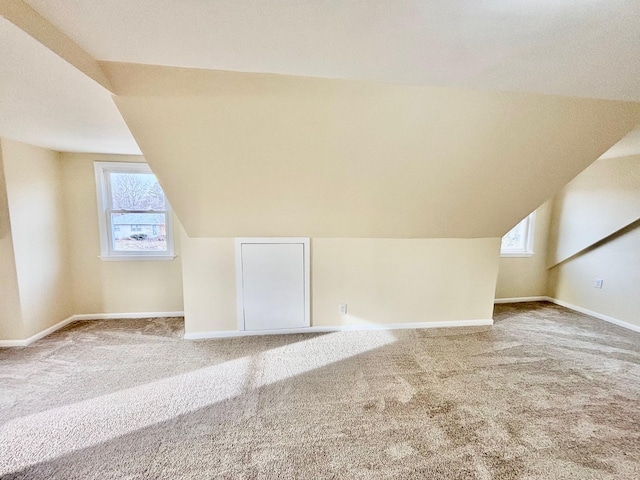 additional living space with vaulted ceiling and carpet