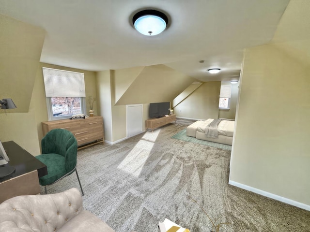 additional living space featuring carpet and lofted ceiling