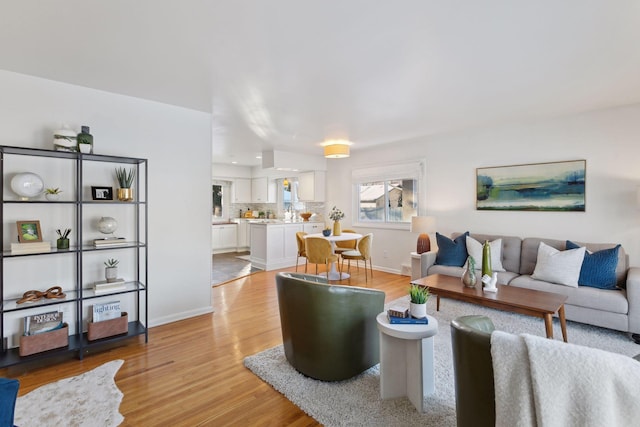 living room with light hardwood / wood-style floors