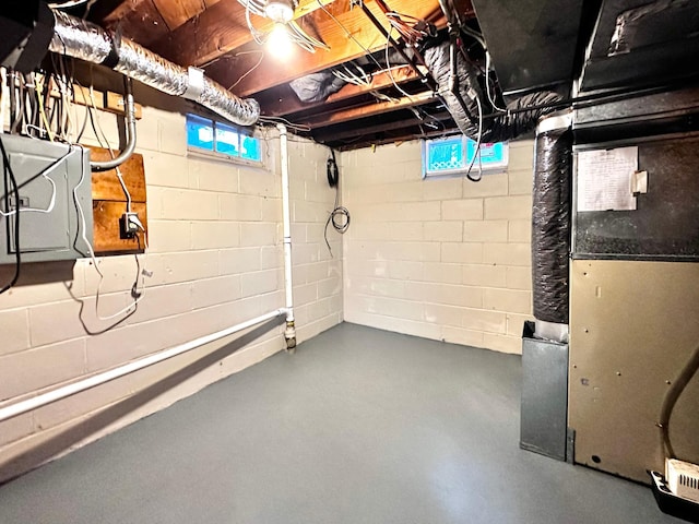 basement with heating unit