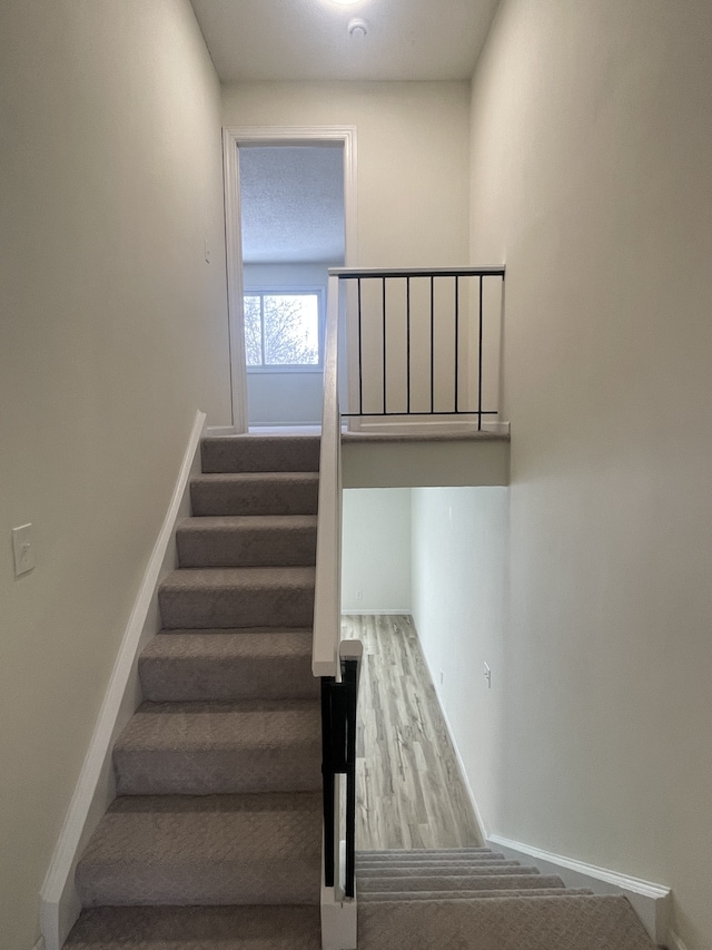 stairs with wood-type flooring