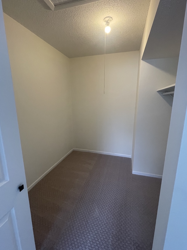 spacious closet featuring dark carpet